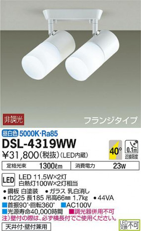 DAIKO ����ŵ� LED���ݥåȥ饤�� DSL-4319WW �ᥤ��̿�