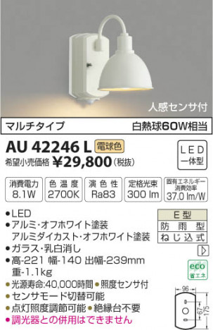 �������߾��� KOIZUMI �ɱ����֥饱�å� LED���ŵ忧�� AU42246L �ᥤ��̿�