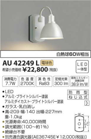 �������߾��� KOIZUMI �ɱ����֥饱�å� LED���ŵ忧�� AU42249L �ᥤ��̿�