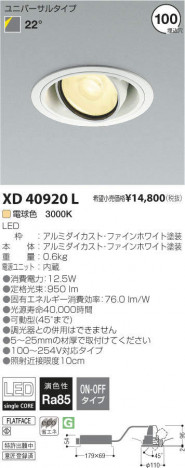 �������߾��� KOIZUMI LED ������饤�� XD40920L �ᥤ��̿�