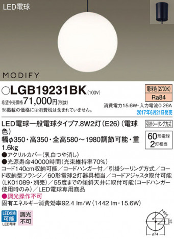 Panasonic LED �ڥ����ȥ饤�� LGB19231BK �ᥤ��̿�