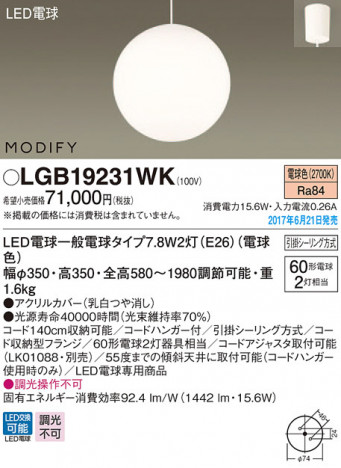 Panasonic LED �ڥ����ȥ饤�� LGB19231WK �ᥤ��̿�