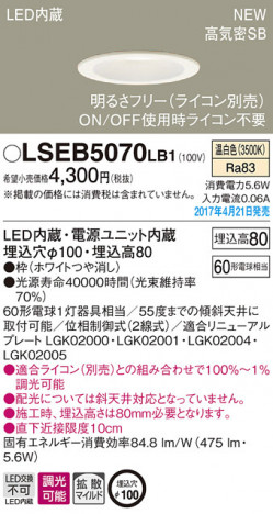 Panasonic LED ������饤�� LSEB5070LB1 �ᥤ��̿�