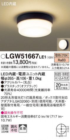Panasonic LED �������ƥꥢ�������ȥɥ� LGW51667LE1 �ᥤ��̿�