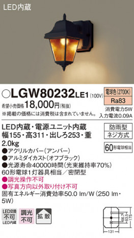 Panasonic LED �������ƥꥢ�������ȥɥ� LGW80232LE1 �ᥤ��̿�