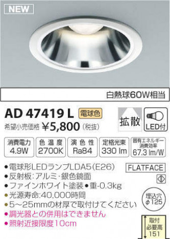 �������߾��� KOIZUMI LED �ͷ�������饤�� AD47419L �ᥤ��̿�