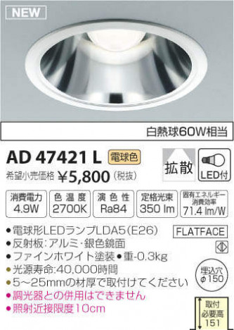 �������߾��� KOIZUMI LED �ͷ�������饤�� AD47421L �ᥤ��̿�