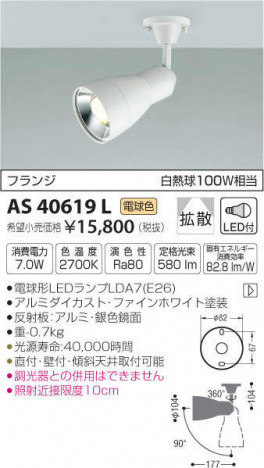 �������߾��� KOIZUMI LED ���ݥåȥ饤�� AS40619L �ᥤ��̿�