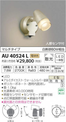 ߾ KOIZUMI LED ȥɥݥåȥ饤 AU40524L ᥤ̿