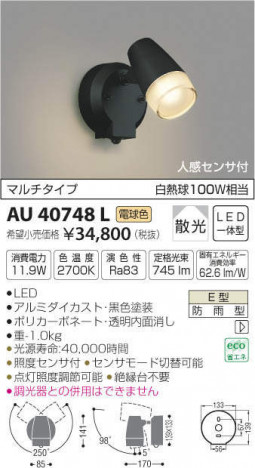 �������߾��� KOIZUMI LED �����ȥɥ����ݥåȥ饤�� AU40748L �ᥤ��̿�