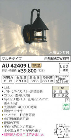 �������߾��� KOIZUMI LED �ɱ����֥饱�å� AU42409L �ᥤ��̿�