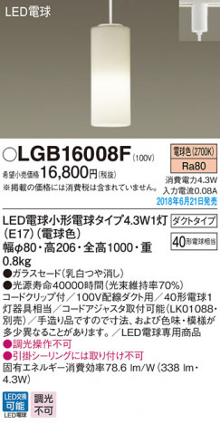 Panasonic �ڥ����ȥ饤�� LGB16008F �ᥤ��̿�