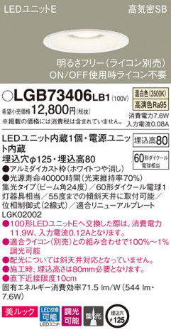 Panasonic ������饤�� LGB73406LB1 �ᥤ��̿�