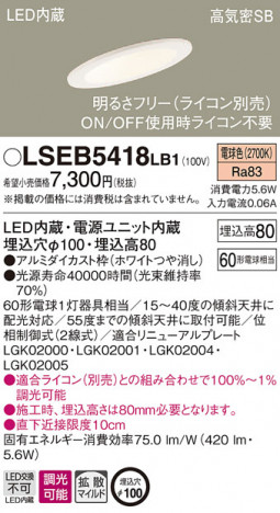 Panasonic ������饤�� LSEB5418LB1 �ᥤ��̿�