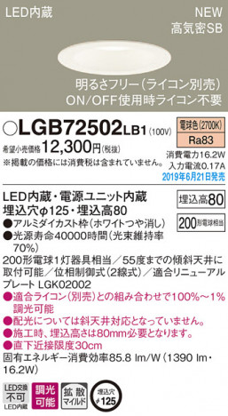 Panasonic LED ������饤�� LGB72502LB1 �ᥤ��̿�