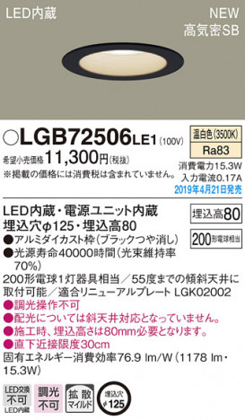 Panasonic LED ������饤�� LGB72506LE1 �ᥤ��̿�