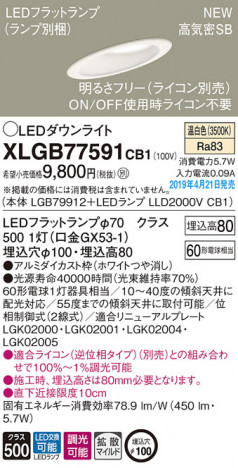 Panasonic LED ������饤�� XLGB77591CB1 �ᥤ��̿�