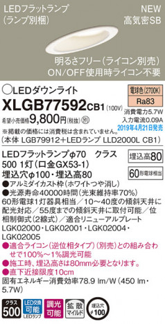 Panasonic LED ������饤�� XLGB77592CB1 �ᥤ��̿�