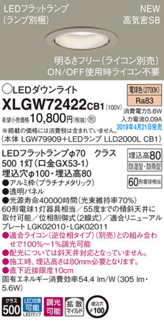 Panasonic LED �������ƥꥢ�������ȥɥ� XLGW72422CB1 �ᥤ��̿�