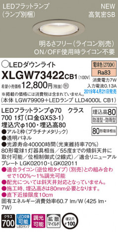 Panasonic LED �������ƥꥢ�������ȥɥ� XLGW73422CB1 �ᥤ��̿�