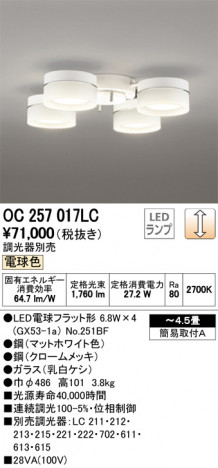 ODELIC �����ǥ�å� �����ǥꥢ OC257017LC �ᥤ��̿�