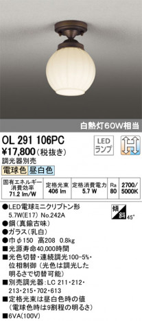 ODELIC �����ǥ�å� ����������󥰥饤�� OL291106PC �ᥤ��̿�