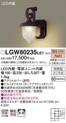 Panasonic �������ƥꥢ�饤�� LGW80235LE1 �ᥤ��̿�