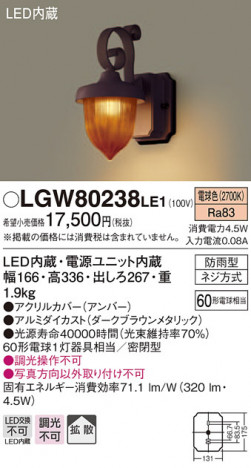 Panasonic �������ƥꥢ�饤�� LGW80238LE1 �ᥤ��̿�