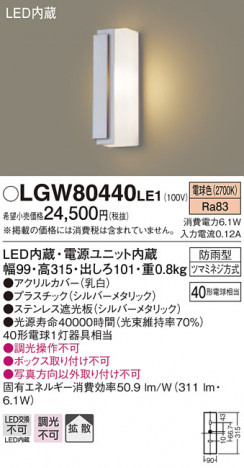 Panasonic �������ƥꥢ�饤�� LGW80440LE1 �ᥤ��̿�