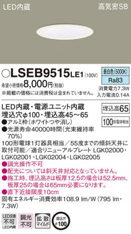Panasonic 饤 LSEB9515LE1 ᥤ̿