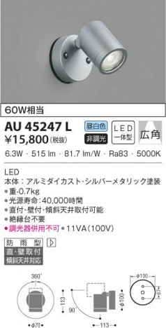 KOIZUMI �������߾��� �������ƥꥢ���ݥåȥ饤�� AU45247L ���β���