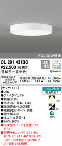 ODELIC �����ǥ�å� ����������󥰥饤�� OL291431BC �ᥤ��̿�