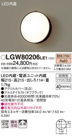 Panasonic �������ƥꥢ�饤�� LGW80206LE1 �ᥤ��̿�