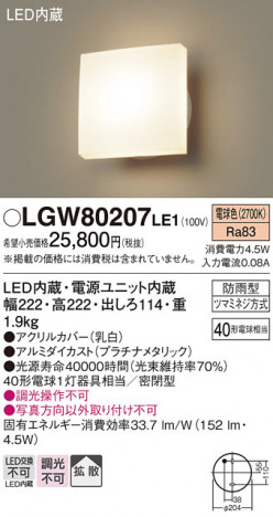 Panasonic �������ƥꥢ�饤�� LGW80207LE1 �ᥤ��̿�