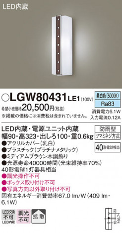 Panasonic �������ƥꥢ�饤�� LGW80431LE1 �ᥤ��̿�