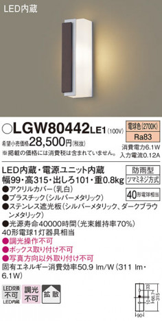 Panasonic �������ƥꥢ�饤�� LGW80442LE1 �ᥤ��̿�