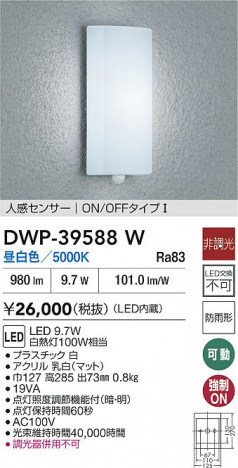 ʼ̿|DAIKO ŵ LEDʹ󥵡եȥɥ饤 DWP-39588W