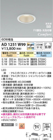 β Koizumi ߾ LEDⵤ̩SB饤 AD1251W99