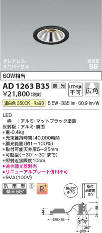 β Koizumi ߾ LEDⵤ̩SB˥С饤 AD1263B35