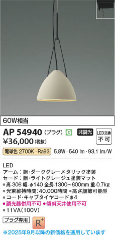 ���β��� Koizumi �������߾��� LED�ڥ����� AP54940
