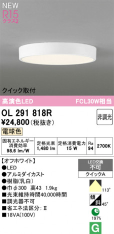 ñ�ʲ���ODELIC �����ǥ�å� LED ����������󥰥饤�� OL291818R | ���������̿����䡦����ƥꥢ���������Ρڥ饤�ȥ��������