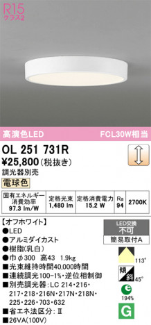 ñ�ʲ���ODELIC �����ǥ�å� LED ����������󥰥饤�� OL251731R | ���������̿����䡦����ƥꥢ���������Ρڥ饤�ȥ��������