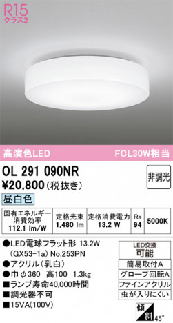 ñ�ʲ���ODELIC �����ǥ�å� LED ����������󥰥饤�� OL291090NR | ���������̿����䡦����ƥꥢ���������Ρڥ饤�ȥ��������