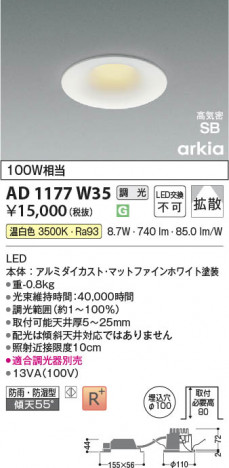 ���β��� | KOIZUMI �������߾��� LED�ⵤ̩SB������饤�� AD1177W35 | ���������̿����䡦����ƥꥢ���������� �饤�ȥ�������