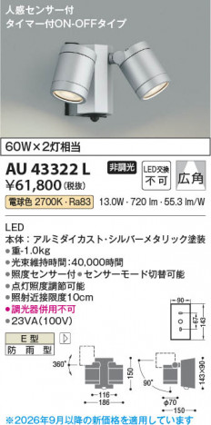 ���β��� | KOIZUMI �������߾��� LED�������ƥꥢ���ݥåȥ饤�� AU43322L | ���������̿����䡦����ƥꥢ���������� �饤�ȥ�������