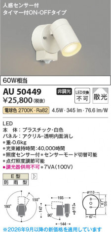 ���β��� | KOIZUMI �������߾��� LED�������ƥꥢ���ݥåȥ饤�� AU50449 | ���������̿����䡦����ƥꥢ���������� �饤�ȥ�������