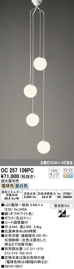 ODELIC �����ǥ�å� ��ȴ������ OC257106PC �ᥤ��̿�