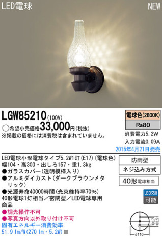 Panasonic LED ƥꥢȥɥ LGW85210 ᥤ̿