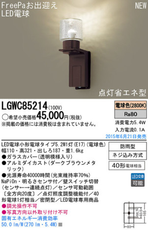 Panasonic LED ƥꥢȥɥ LGWC85214 ᥤ̿
