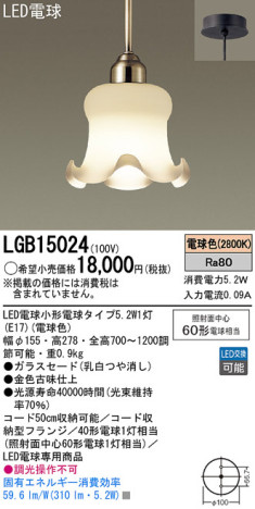 Panasonic LED ڥȥ饤 LGB15024 ᥤ̿